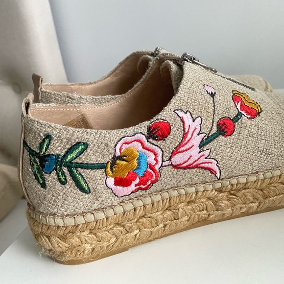 Eric Michael Womens Serena Embroidered Espadrilles Tan Canvas Floral Platform - Picture 6 of 15